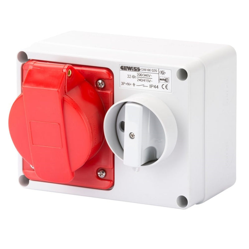 Gewiss Industrial Socket 32A 5Pin 415V IP44  | Interlocked Switched Socket