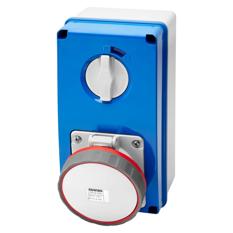Gewiss Industrial Socket 63A 5Pin 415V IP67 | Interlocked Switched Socket