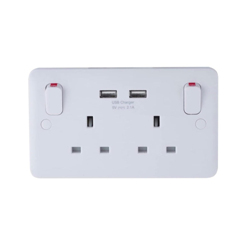 Schneider LISSE 13A Switched Socket 2G + USB