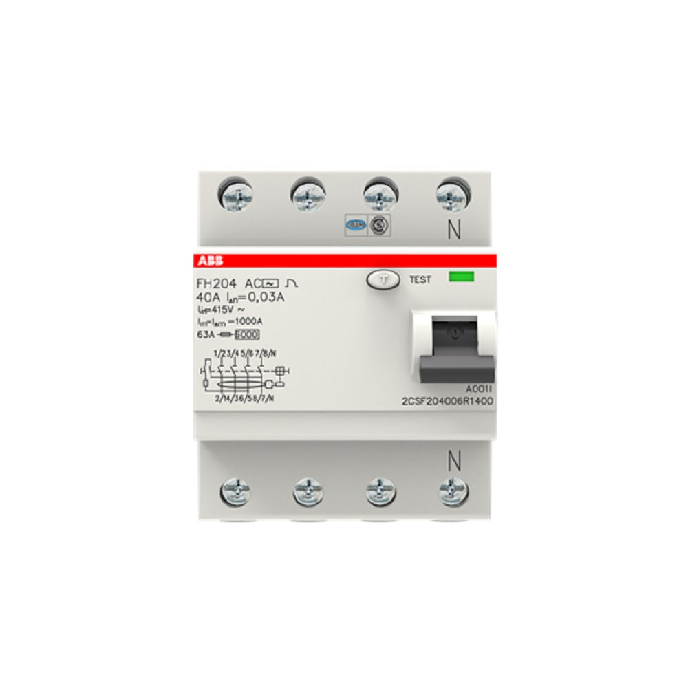 ELCB/RCCB ABB 40A 4-Pole 30mA (FH204 AC 40 / 0.03) — Bulls Hardware LLC