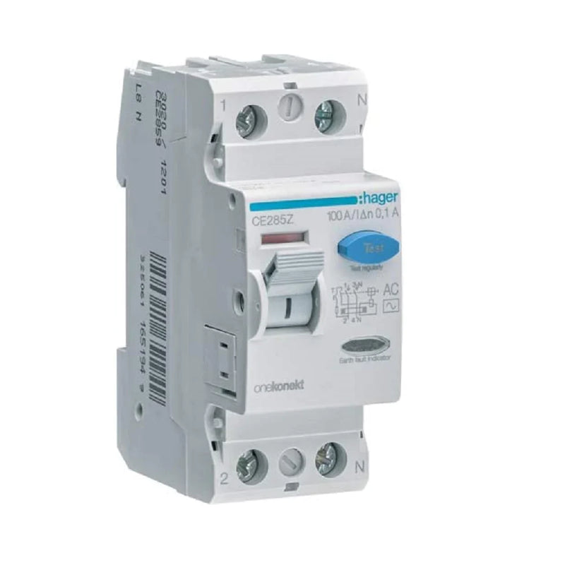 ELCB / RCCB Hager 2-Pole 100A 100mA (CE285Z)