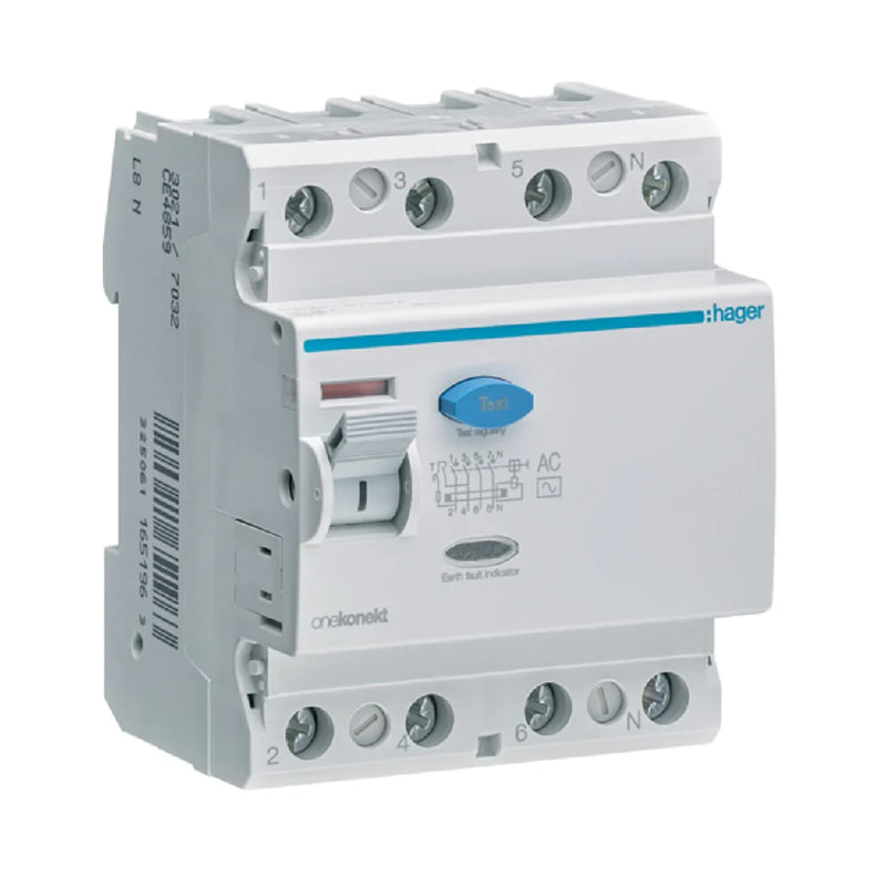 ELCB / RCCB Hager 4-Pole 100A 30mA (CD485Z)