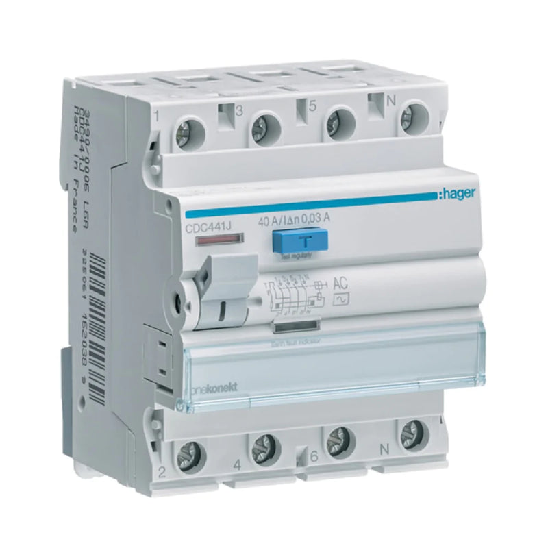 ELCB / RCCB Hager 4-Pole 40A 30mA (CDC441J)