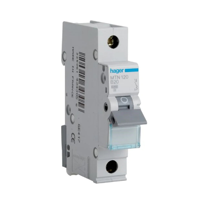 MCB Circuit Breaker Hager MCN120 6kA 1Pole - 20A