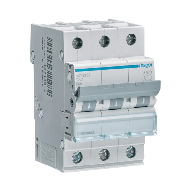 MCB Circuit Breaker Hager MCN332 6kA 3Pole - 32A